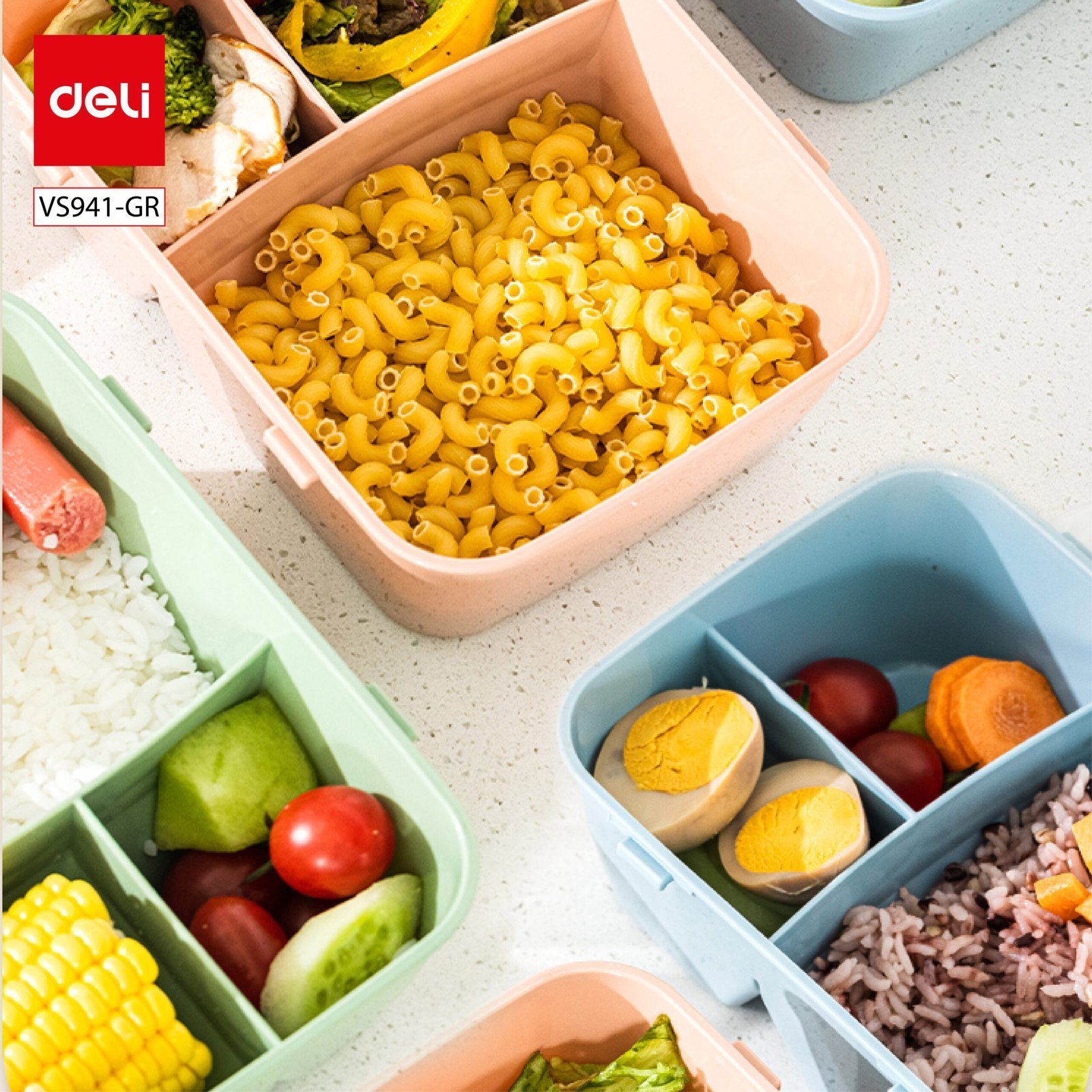 ديلي لانش بوكس بلاستيكي - 7.2"14"19.5 سم -وردي أزرق / أخضر - VS941