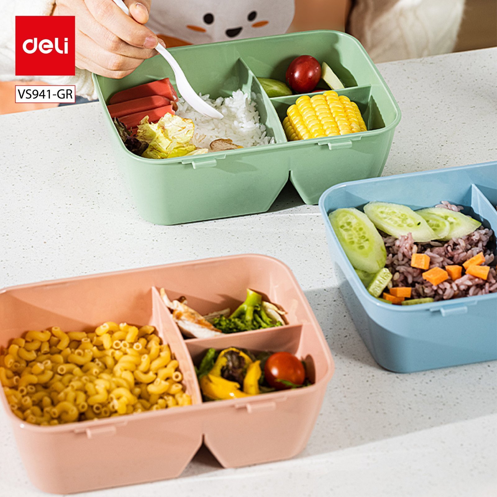 ديلي لانش بوكس بلاستيكي - 7.2"14"19.5 سم -وردي أزرق / أخضر - VS941