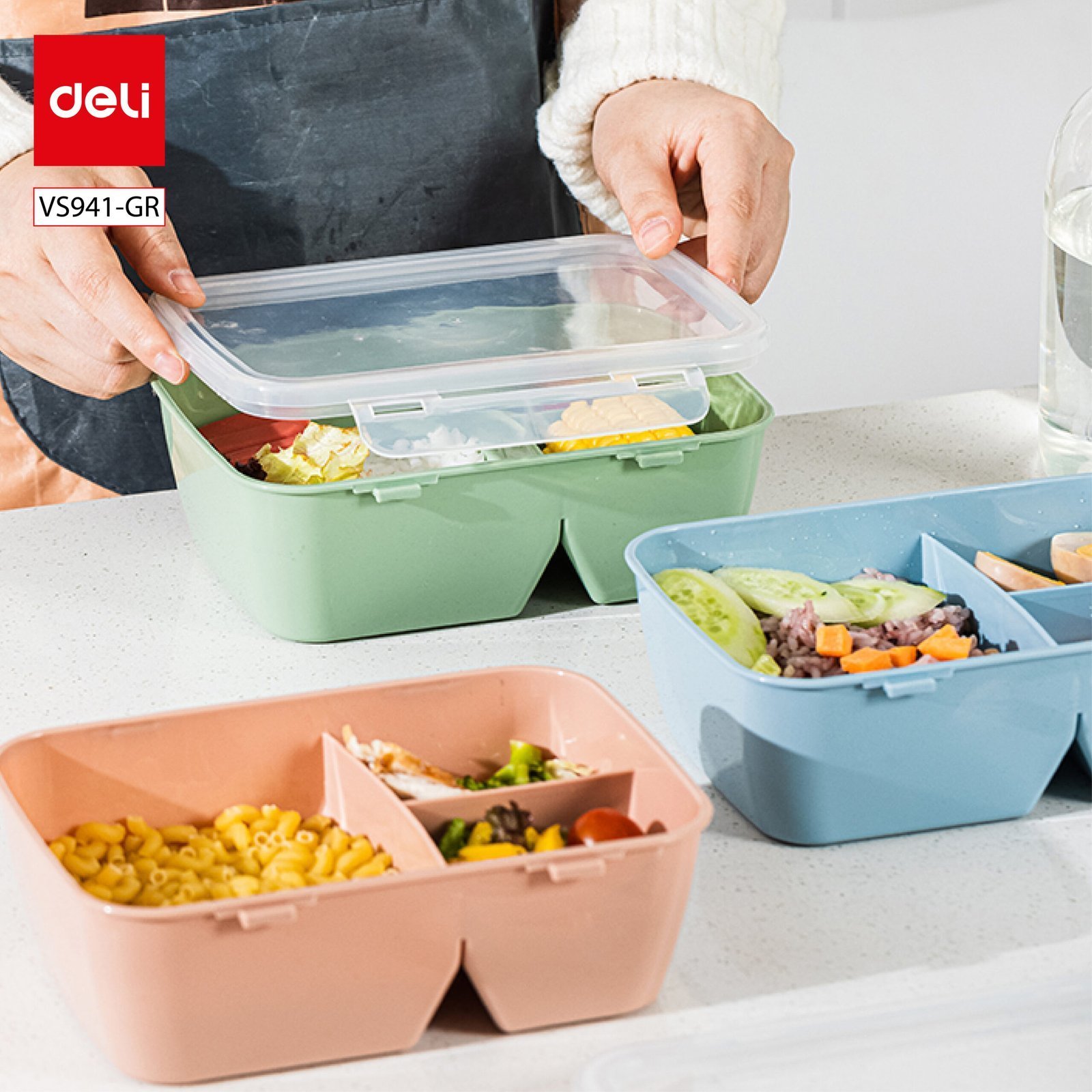 ديلي لانش بوكس بلاستيكي - 7.2"14"19.5 سم -وردي أزرق / أخضر - VS941