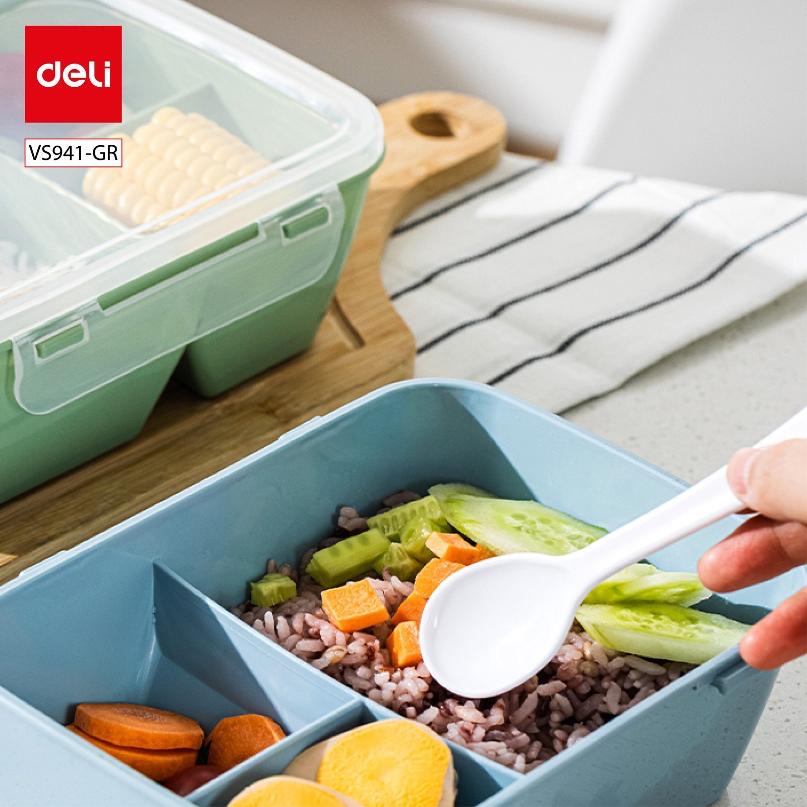 ديلي لانش بوكس بلاستيكي - 7.2"14"19.5 سم -وردي أزرق / أخضر - VS941