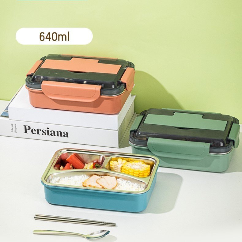 دیلي حافظة طعام من الفولاذ المقاوم للصدأ -22*16*7 سم - بني / أزرق / زهر- VS943