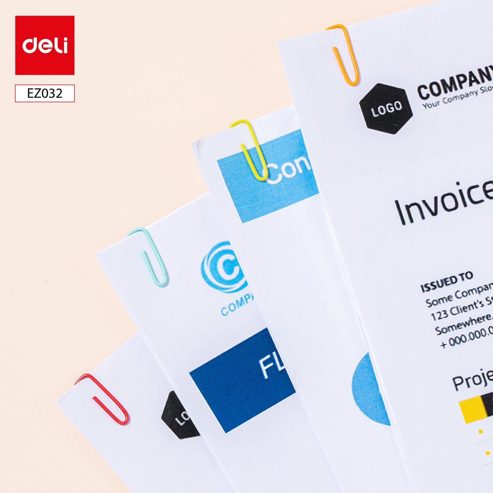 Z032 (5) ديلي مشبك ورق - شكل مثلث 28 مم، 100 قطعة -أبيض برتقالي الأحمر أخضر أزرق فاتح أزرق - EZ032